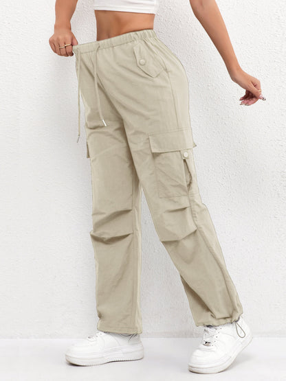 Effortless Pink Cargo Pants for Women with High Waist Drawstring Wide Leg Relaxed Casual Style