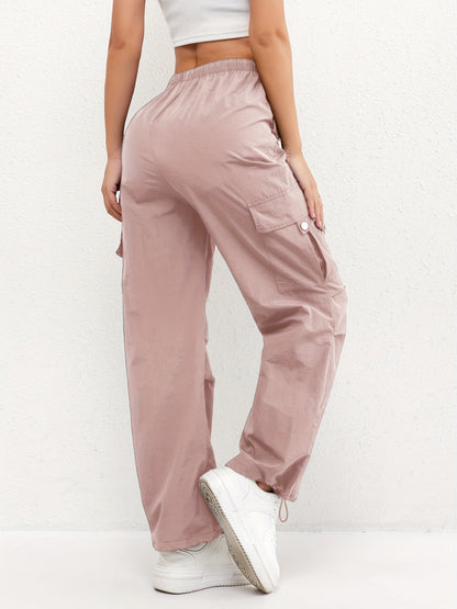 Effortless Blush Pink Cargo Pants for Women with High Waisted Drawstring Wide Leg Relaxed Style