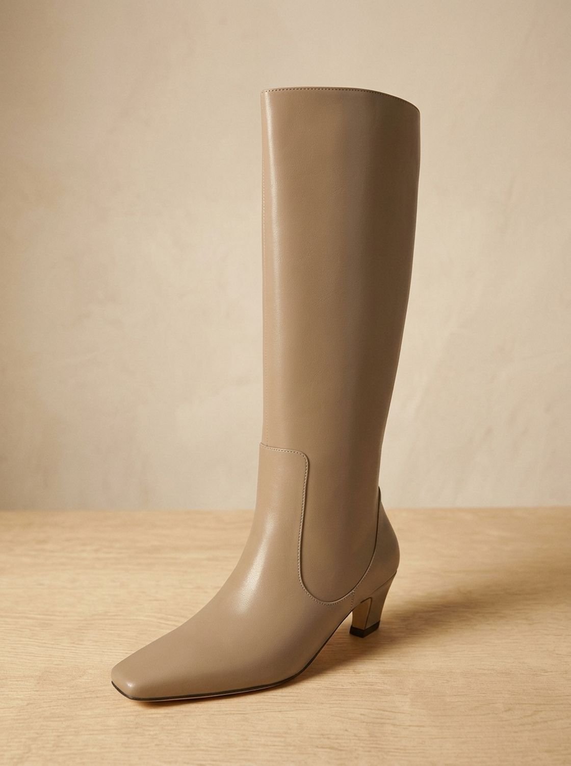 Chic Faux Leather Knee High Boots for Women with Square Toe Low Heel Pull-On Elegant Style