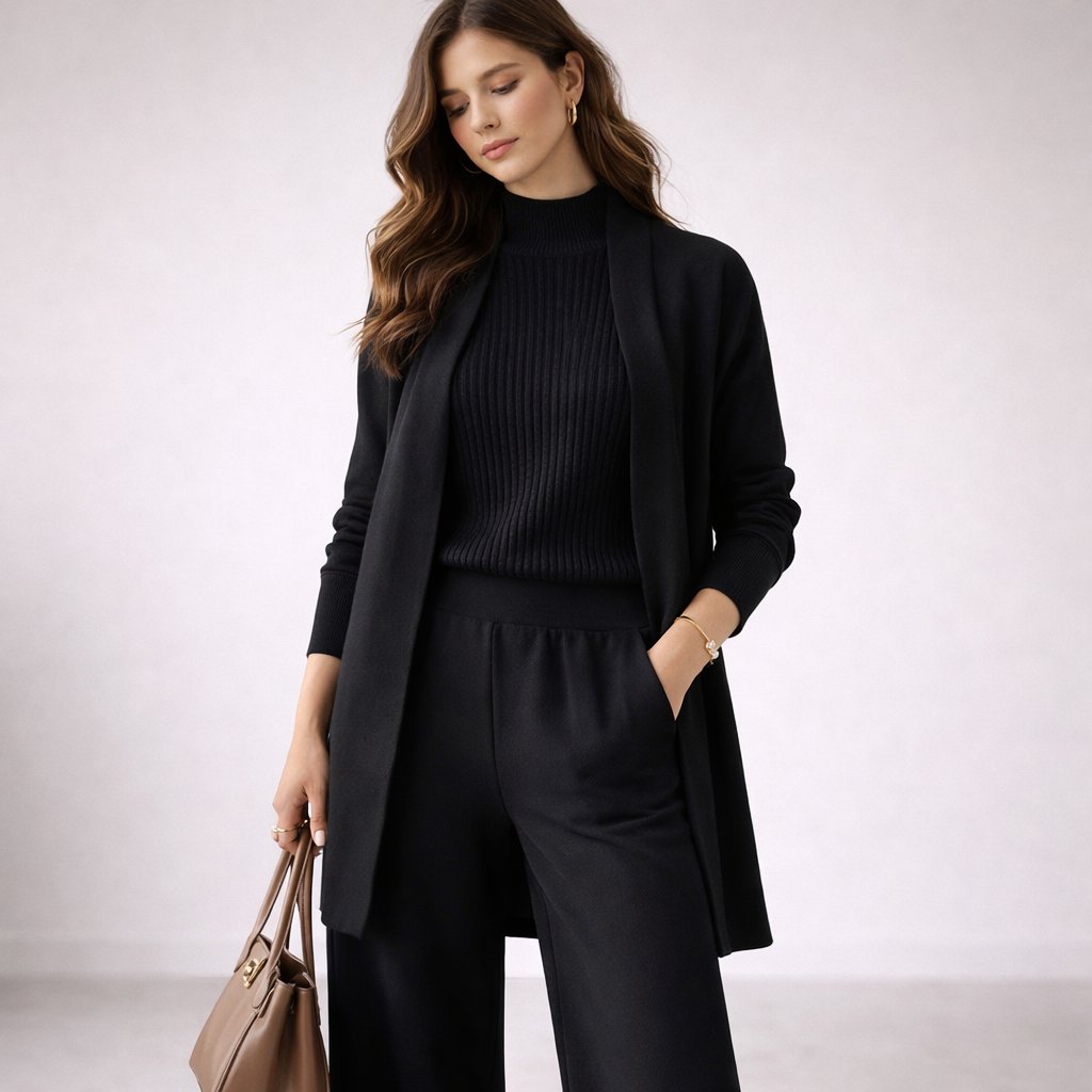 Elegant Sweater Cardigan Set for Women with Wide Leg Pants Knit Lounge Style
