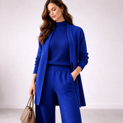 Elegant Sweater Cardigan Set for Women with Wide Leg Pants Knit Lounge Style