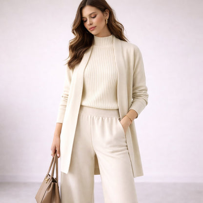 Elegant Sweater Cardigan Set for Women with Wide Leg Pants Knit Lounge Style