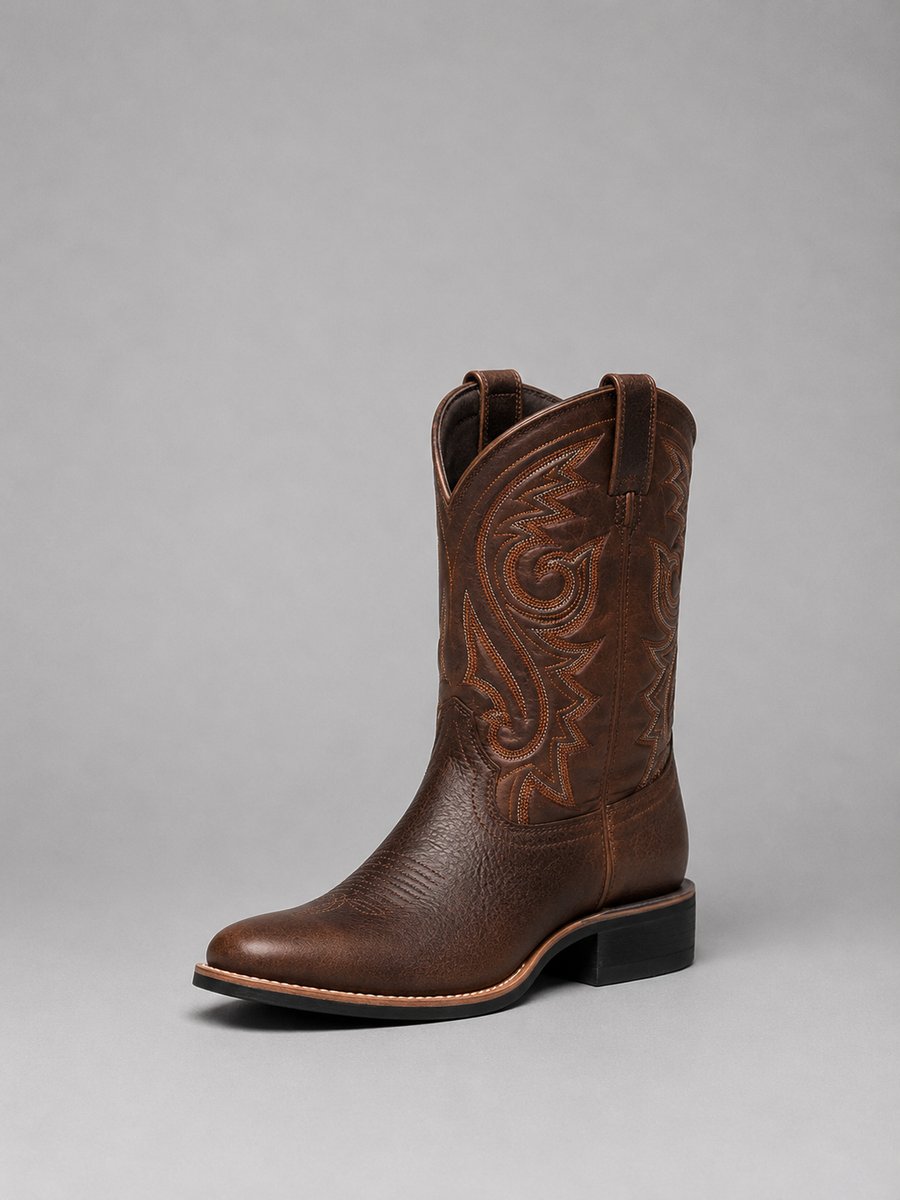 Stylish Brown Cowgirl Boots for Women with Embroidered Leather Round Toe Block Heel Western Style