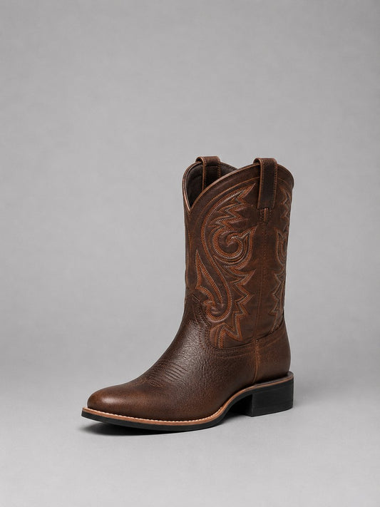 Stylish Brown Cowgirl Boots for Women with Embroidered Leather Round Toe Block Heel Western Style