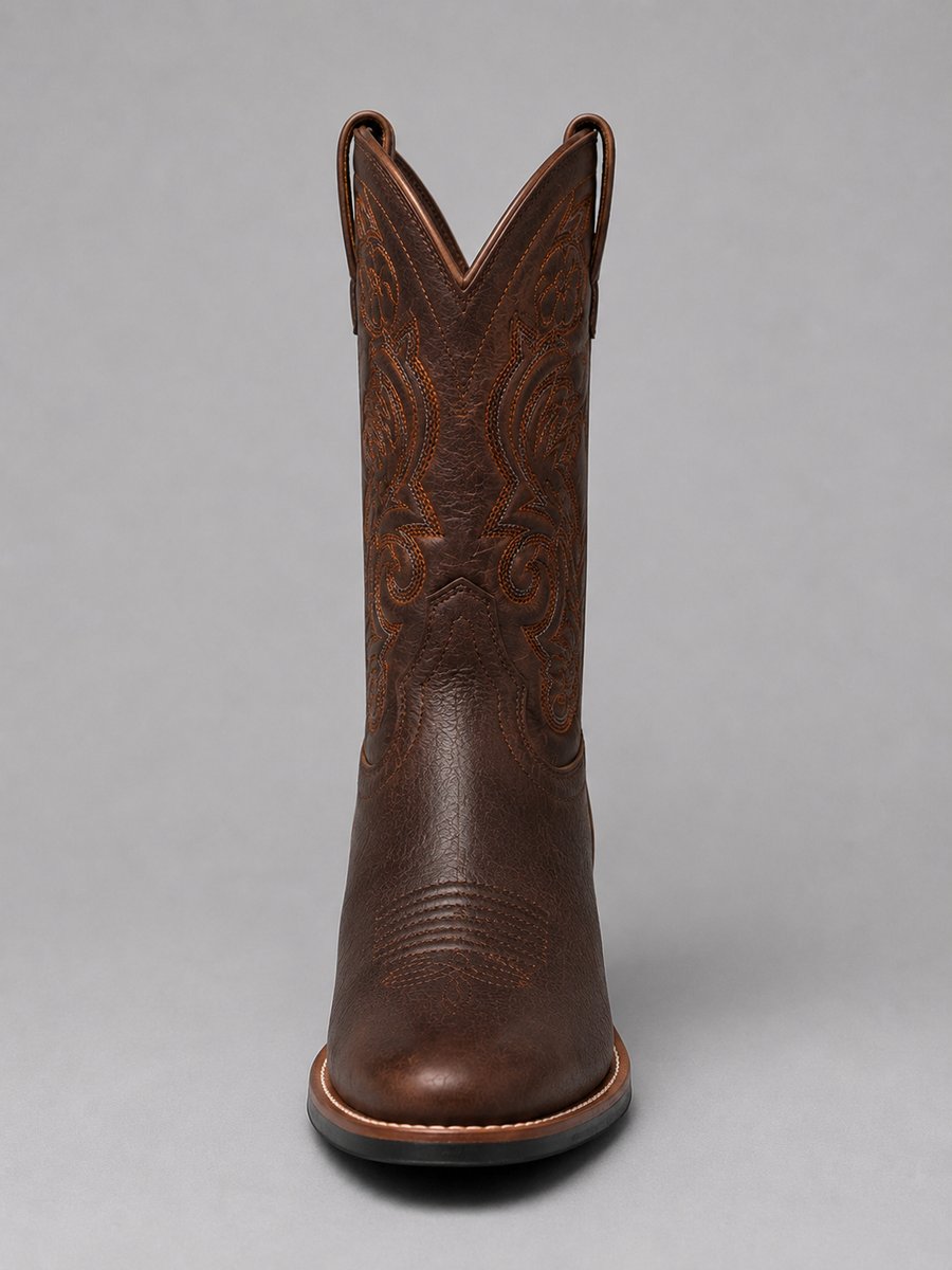 Stylish Brown Cowgirl Boots for Women with Embroidered Leather Round Toe Block Heel Western Style