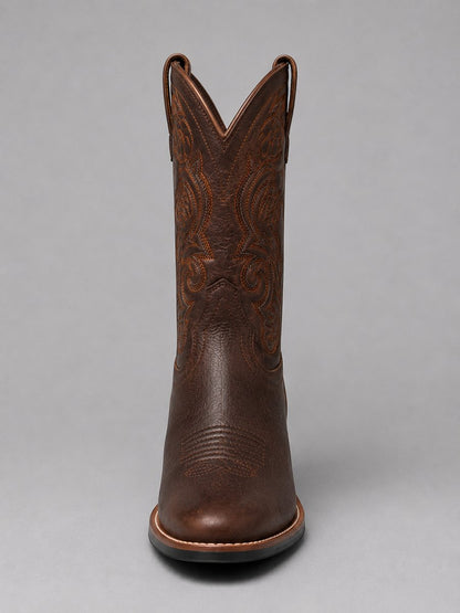 Stylish Brown Cowgirl Boots for Women with Embroidered Leather Round Toe Block Heel Western Style