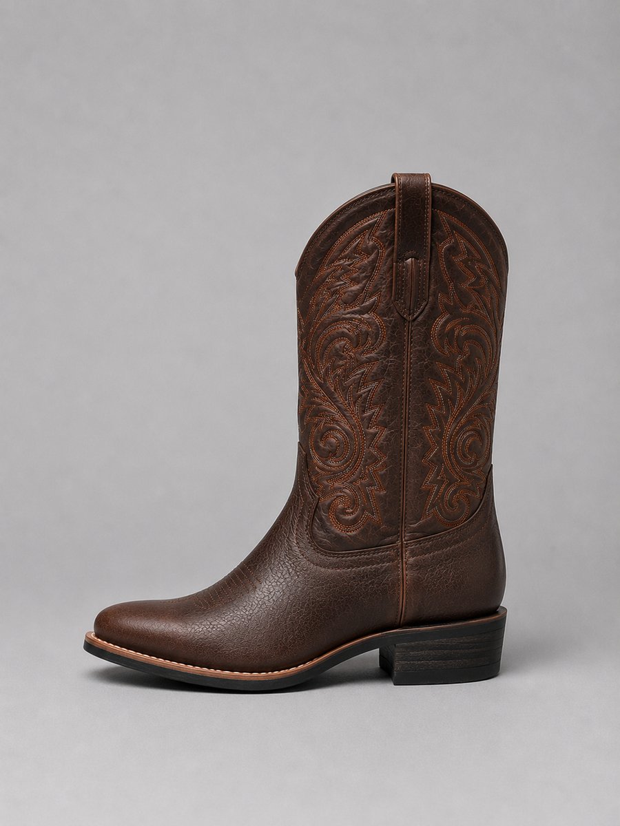 Stylish Brown Cowgirl Boots for Women with Embroidered Leather Round Toe Block Heel Western Style