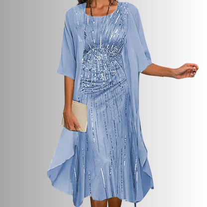 Effortless Floral Dress Set for Women with Sheer Jacket Short Sleeve Relaxed Two Piece Style