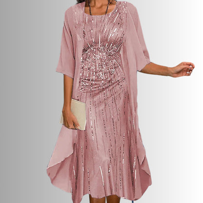 Effortless Floral Dress Set for Women with Sheer Jacket Short Sleeve Relaxed Two Piece Style