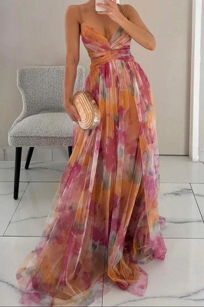 Elegant Floral Maxi Dress for Women with Sweetheart Neckline Formal Wedding Guest Style