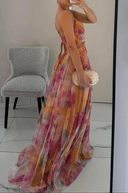 Elegant Floral Maxi Dress for Women with Sweetheart Neckline Formal Wedding Guest Style