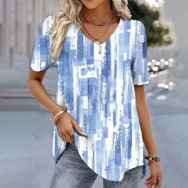 Effortless Floral Blouses for Women with V Neck Short Sleeve Relaxed Flowing Tunic Style