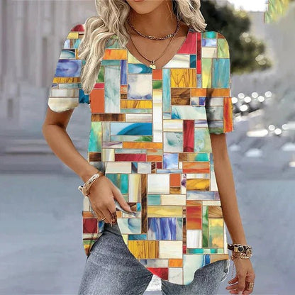 Effortless Floral Blouses for Women with V Neck Short Sleeve Relaxed Flowing Tunic Style