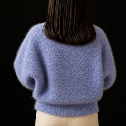 Chic Fluffy Knit Cardigan for Women with Open Front Long Sleeve Pearl Bead Trim Cropped Style