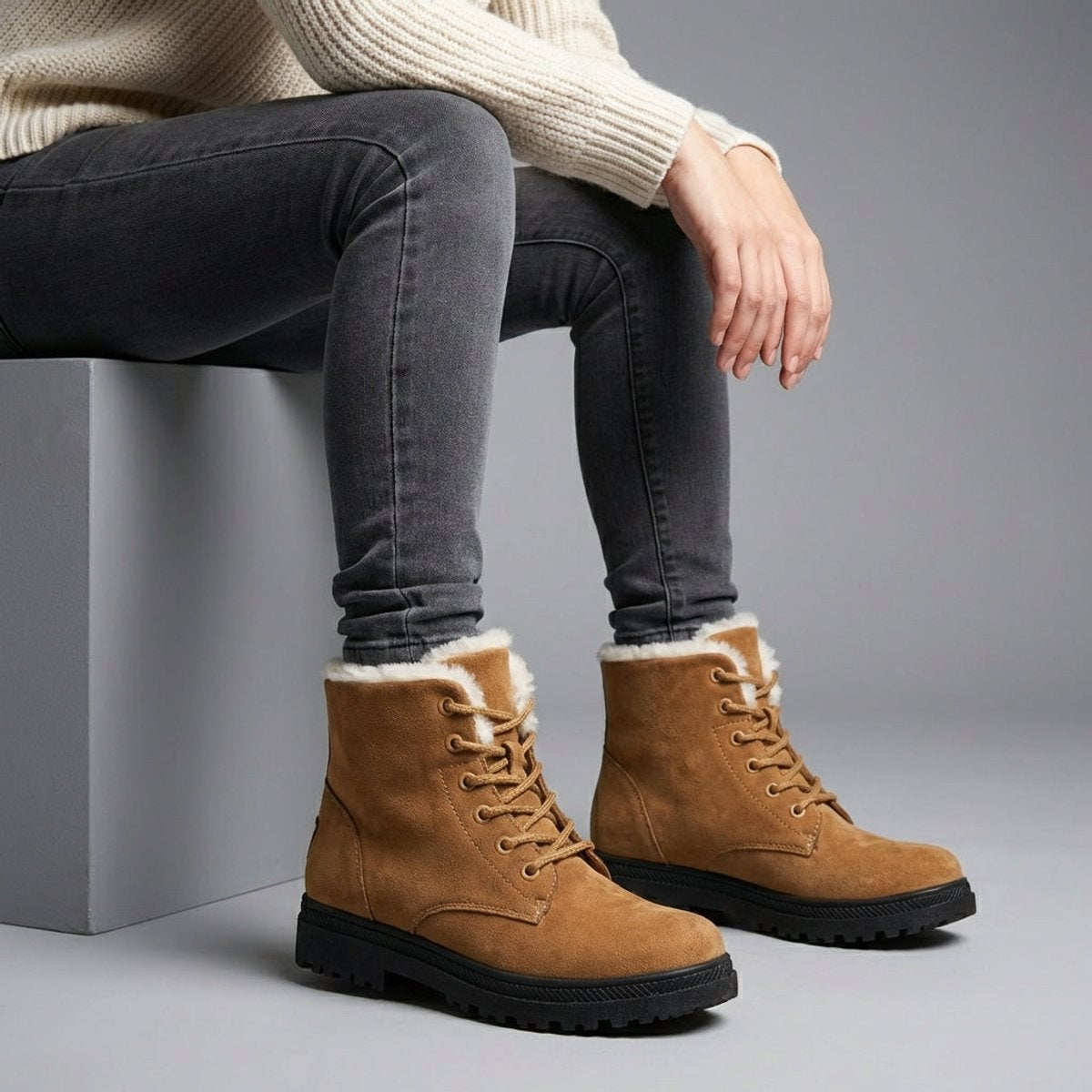 Cozy Fur Lined Snow Boots for Women with Lace Up Ankle Non Slip Winter Style