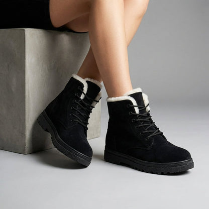 Cozy Fur Lined Snow Boots for Women with Lace Up Ankle Non Slip Winter Style