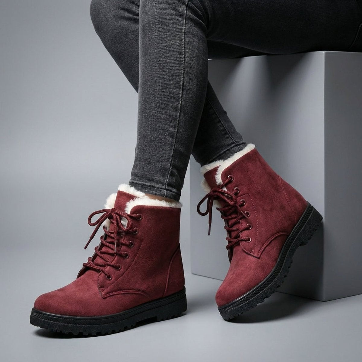 Cozy Fur Lined Snow Boots for Women with Lace Up Ankle Non Slip Winter Style