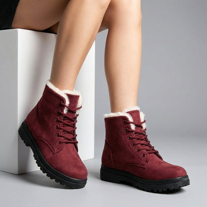 Cozy Fur Lined Snow Boots for Women with Lace Up Ankle Non Slip Winter Style