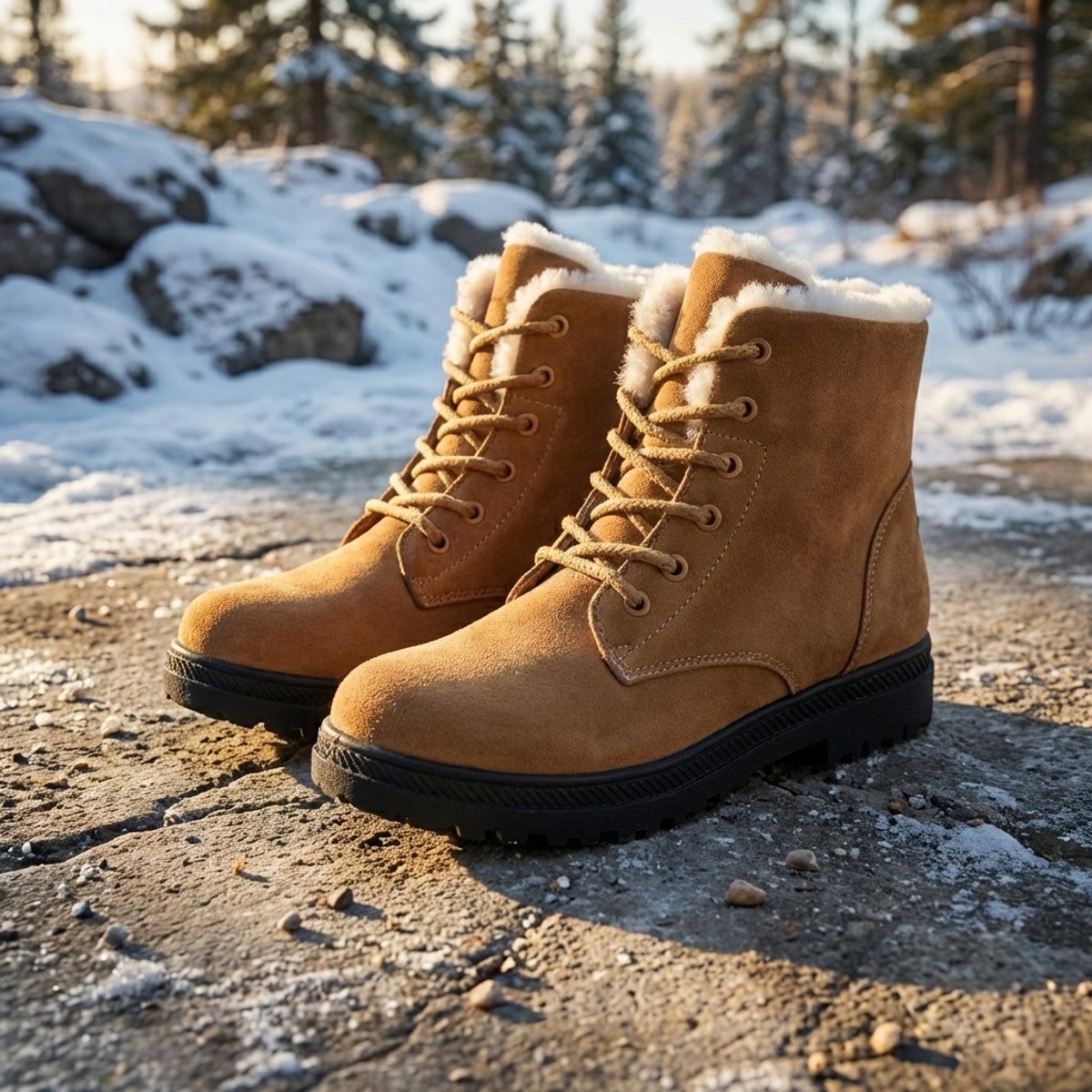 Cozy Fur Lined Snow Boots for Women with Lace Up Ankle Non Slip Winter Style