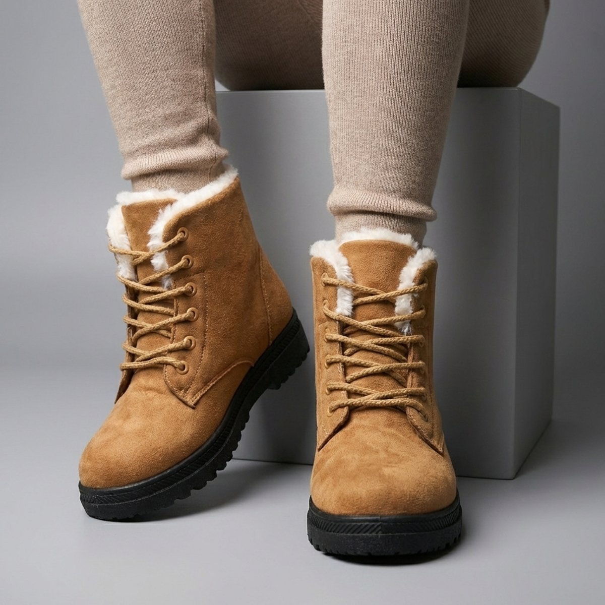 Cozy Fur Lined Snow Boots for Women with Lace Up Ankle Non Slip Winter Style