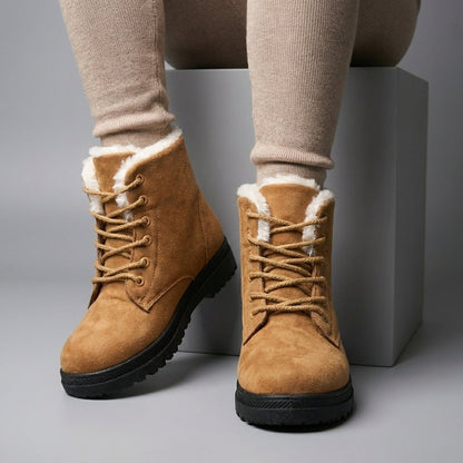 Cozy Fur Lined Snow Boots for Women with Lace Up Ankle Non Slip Winter Style