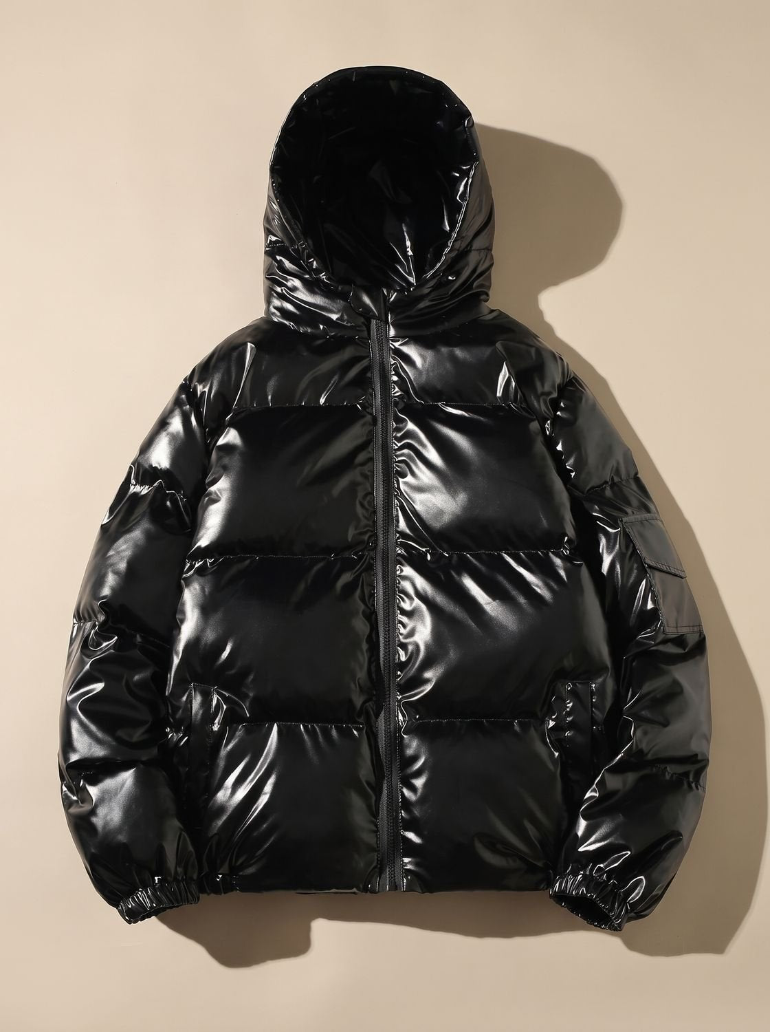 Cozy Glossy Puffer Jacket for Women with Stand Collar Long Sleeve Quilted Zip Winter Style