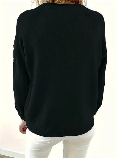 Comfortable Black Shirt for Women with Collar Long Sleeve Button Front Relaxed Knit Style