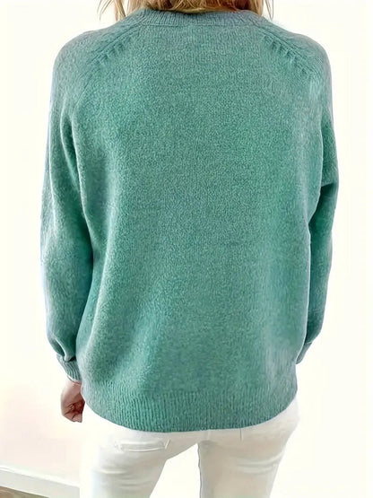Comfortable Button Front Sweater for Women with Split Neck Long Sleeve Relaxed Oversized Knit Style