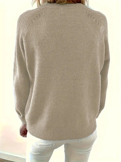 Comfortable Button Front Sweater for Women with Split Neck Long Sleeve Relaxed Oversized Knit Style