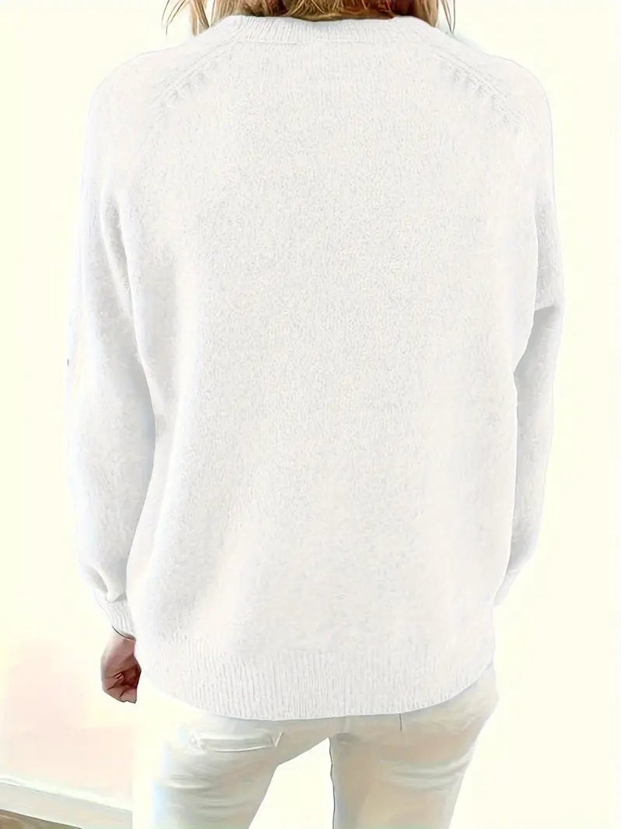 Comfortable Button Front Sweater for Women with Split Neck Long Sleeve Relaxed Oversized Knit Style