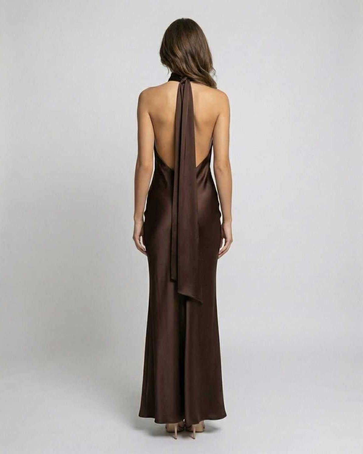Elegant Satin Maxi Dress for Women with Halter Neck Backless Bodycon Formal Style