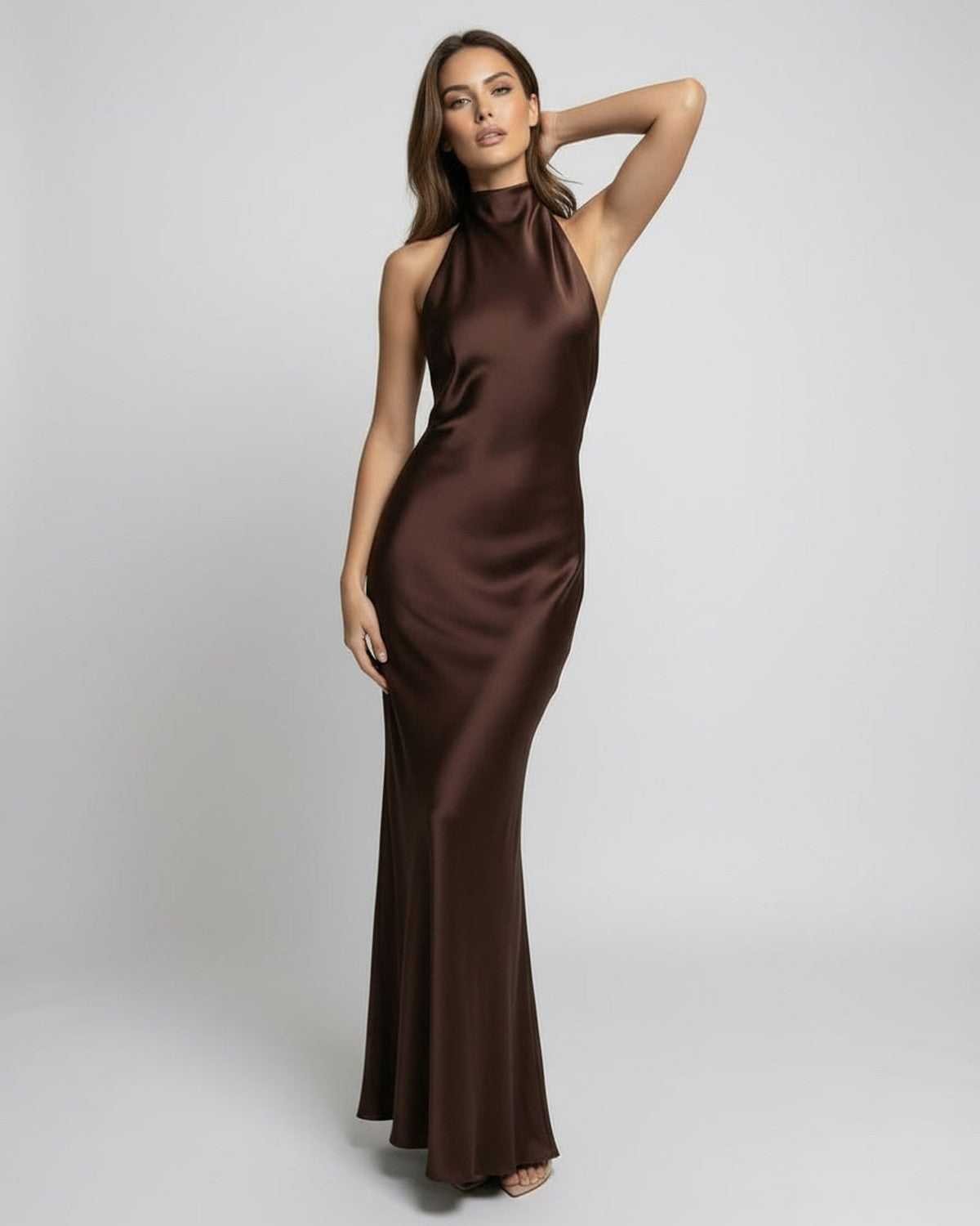 Elegant Satin Maxi Dress for Women with Halter Neck Backless Bodycon Formal Style