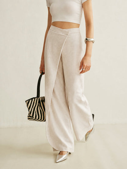 Stylish Wide Leg Pants for Women with High Waist Asymmetric Wrap Front