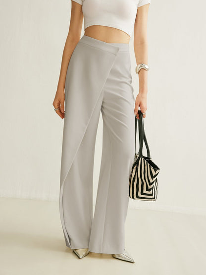 Effortless Wide Leg Pants for Women with High Waist Asymmetrical Wrap Front Flowing Style