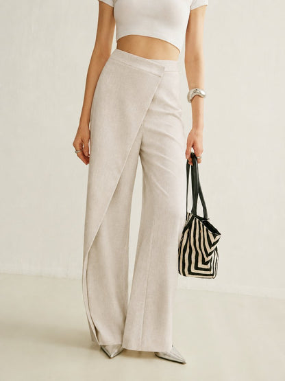 Effortless Wide Leg Pants for Women with High Waist Asymmetrical Wrap Front Flowing Style