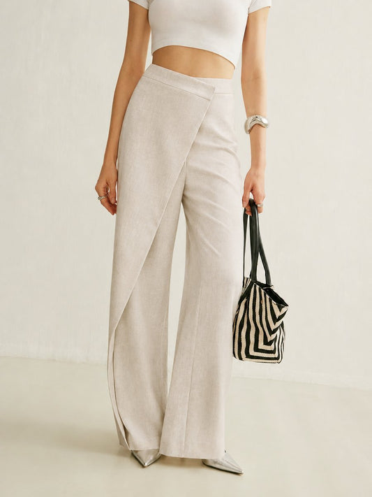 Effortless Wide Leg Pants for Women with High Waist Asymmetrical Wrap Front Flowing Style