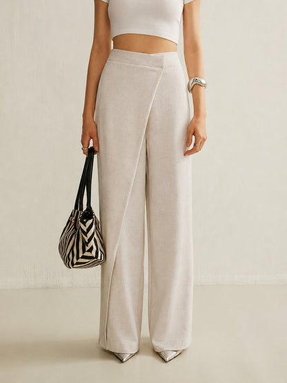 Effortless Wide Leg Pants for Women with High Waist Asymmetrical Wrap Front Flowing Style