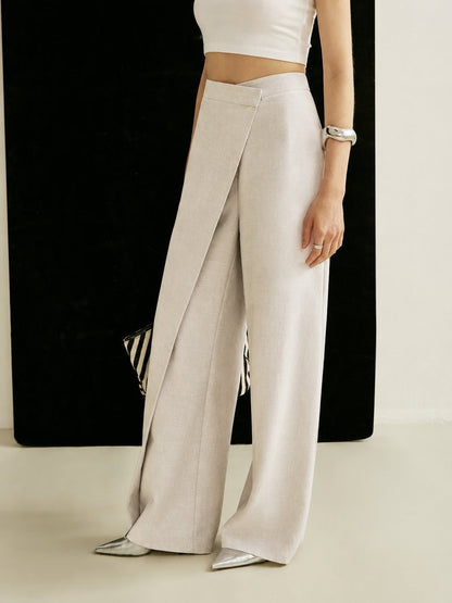 Effortless Wide Leg Pants for Women with High Waist Asymmetrical Wrap Front Flowing Style