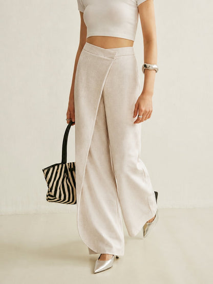 Effortless Wide Leg Pants for Women with High Waist Asymmetrical Wrap Front Flowing Style
