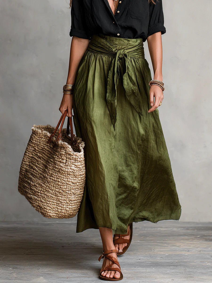 Effortless Maxi Skirt Set for Women with Button Front Shirt Tie Waist Relaxed Two Piece Style