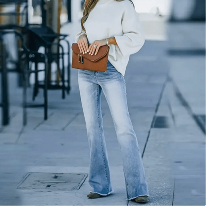 Chic Blue High Waisted Flare Jeans for Women with Slim Fit Bootcut Denim Retro Style