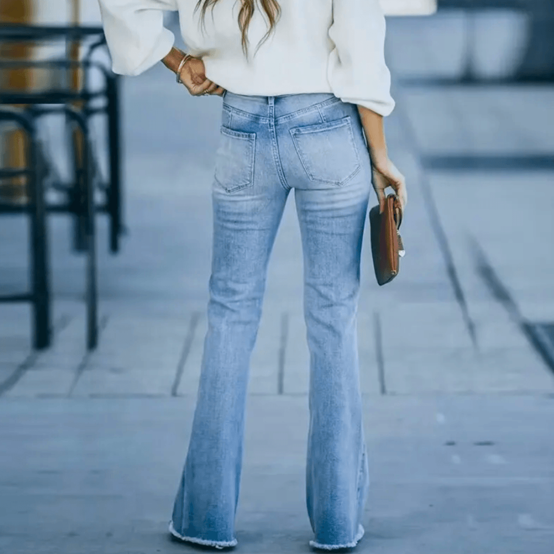 Chic Blue High Waisted Flare Jeans for Women with Slim Fit Bootcut Denim Retro Style