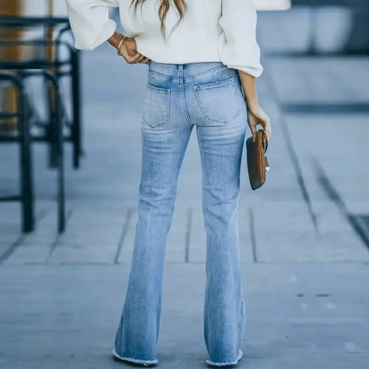 Chic Blue High Waisted Flare Jeans for Women with Slim Fit Bootcut Denim Retro Style