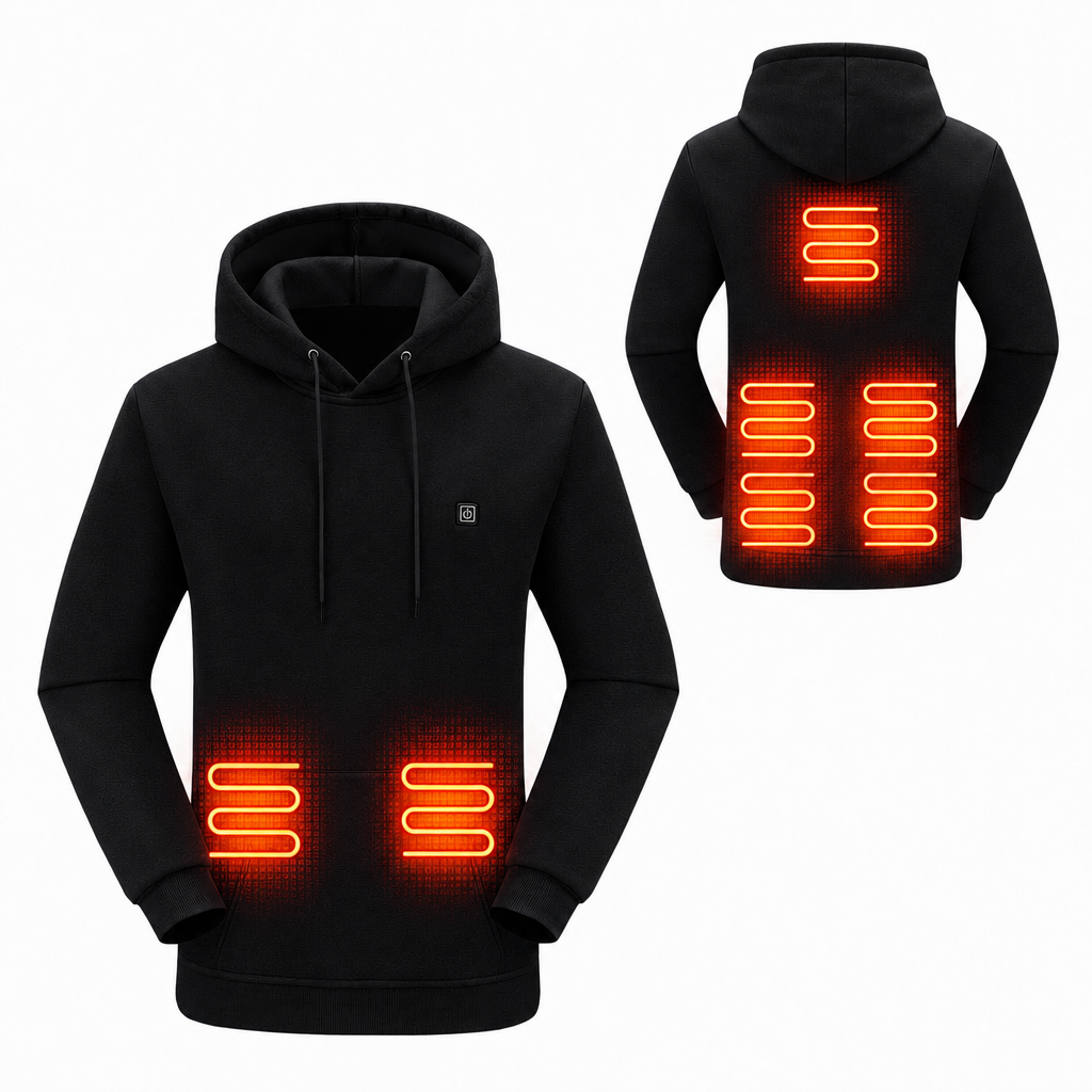 Comfortable Black Heated Hoodie for Women with Hooded Long Sleeve Kangaroo Pocket Relaxed Style