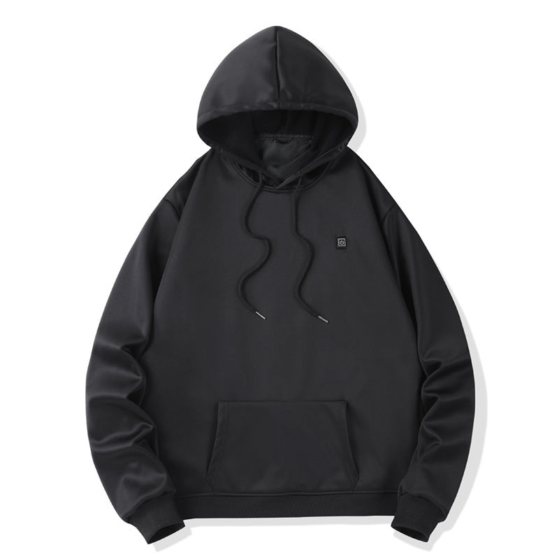 Comfortable Black Heated Hoodie for Women with Hooded Long Sleeve Kangaroo Pocket Relaxed Style