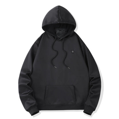 Comfortable Black Heated Hoodie for Women with Hooded Long Sleeve Kangaroo Pocket Relaxed Style