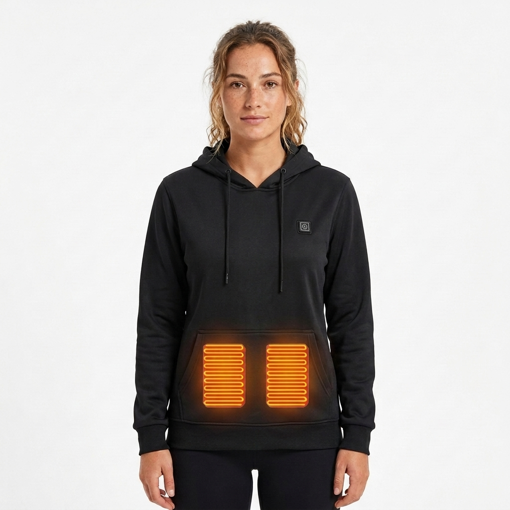 Comfortable Black Heated Hoodie for Women with Hooded Long Sleeve Kangaroo Pocket Relaxed Style