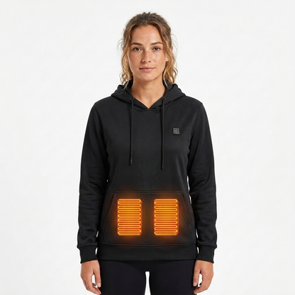 Comfortable Black Heated Hoodie for Women with Hooded Long Sleeve Kangaroo Pocket Relaxed Style