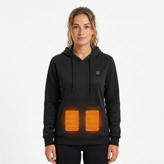 Comfortable Black Heated Hoodie for Women with Hooded Long Sleeve Kangaroo Pocket Relaxed Style