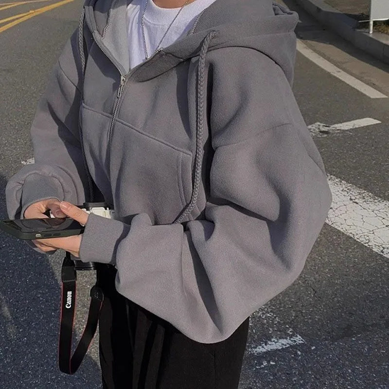 Comfortable Oversized Zip Up Hoodie for Women with Drawstring Hood Long Sleeve Relaxed Casual Style